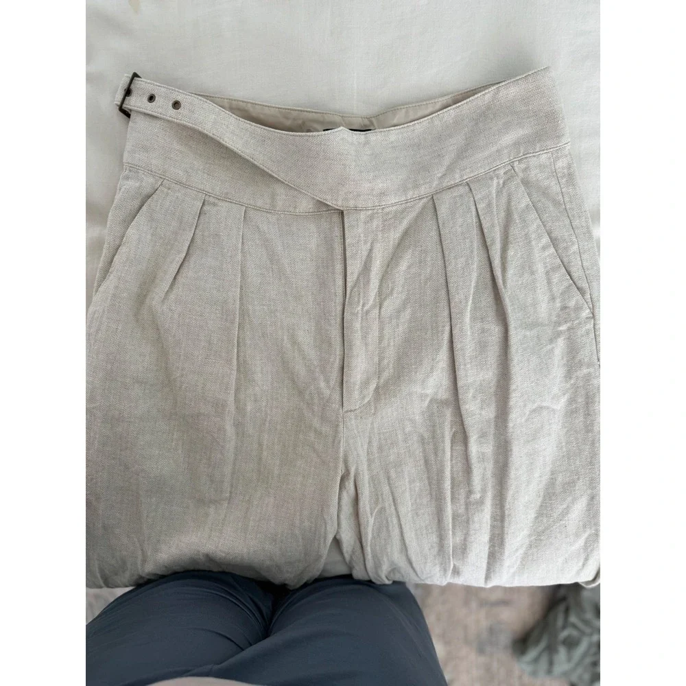 Banana Republic 12 Linen Blend Seafarer Pants Flax Pleated Herringbone